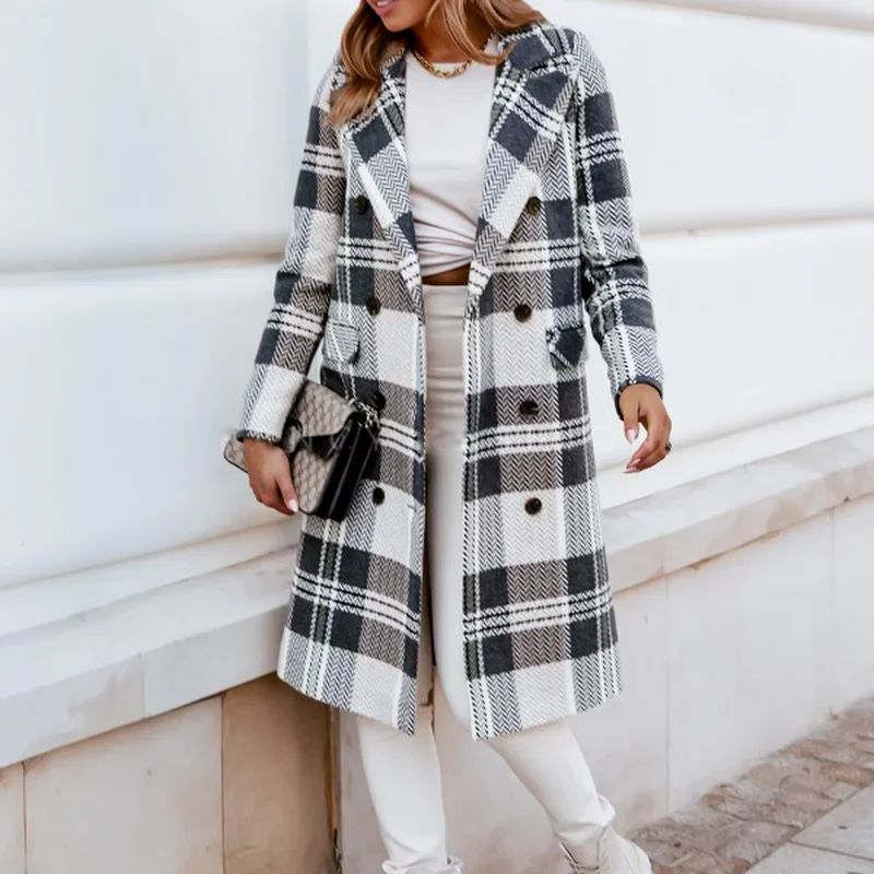 Fashion Elegant Turn-Down Collar Woolen Coat Tops Casual Women Long Sleeve Lady Outerwear Autumn Winter Long Overcoat Streetwear