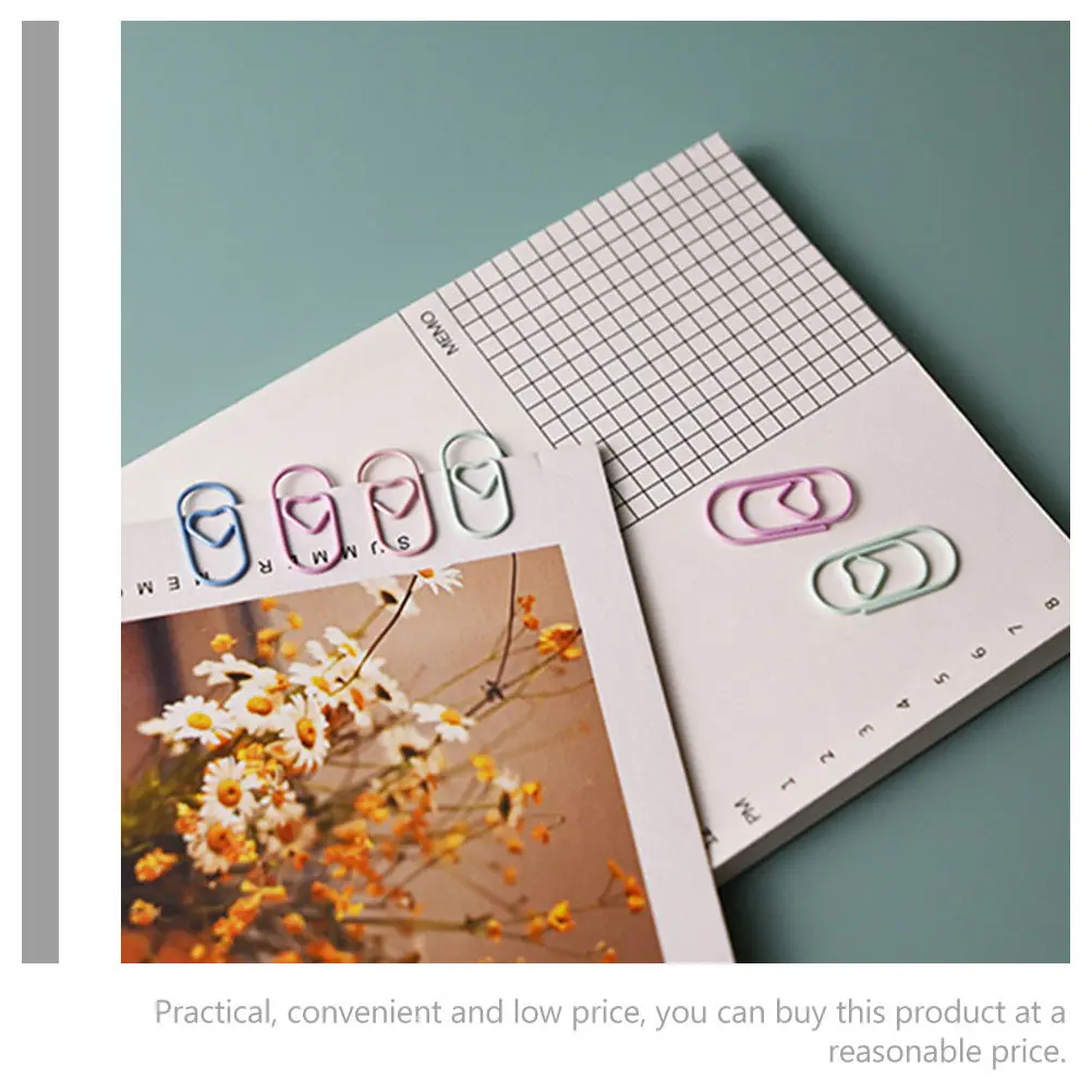 200Pcs 독특한 하트 디자인 금속 종이 클립 문서 고정 독서 마킹을위한 부드럽고 아름다운 다기능 공예 클립