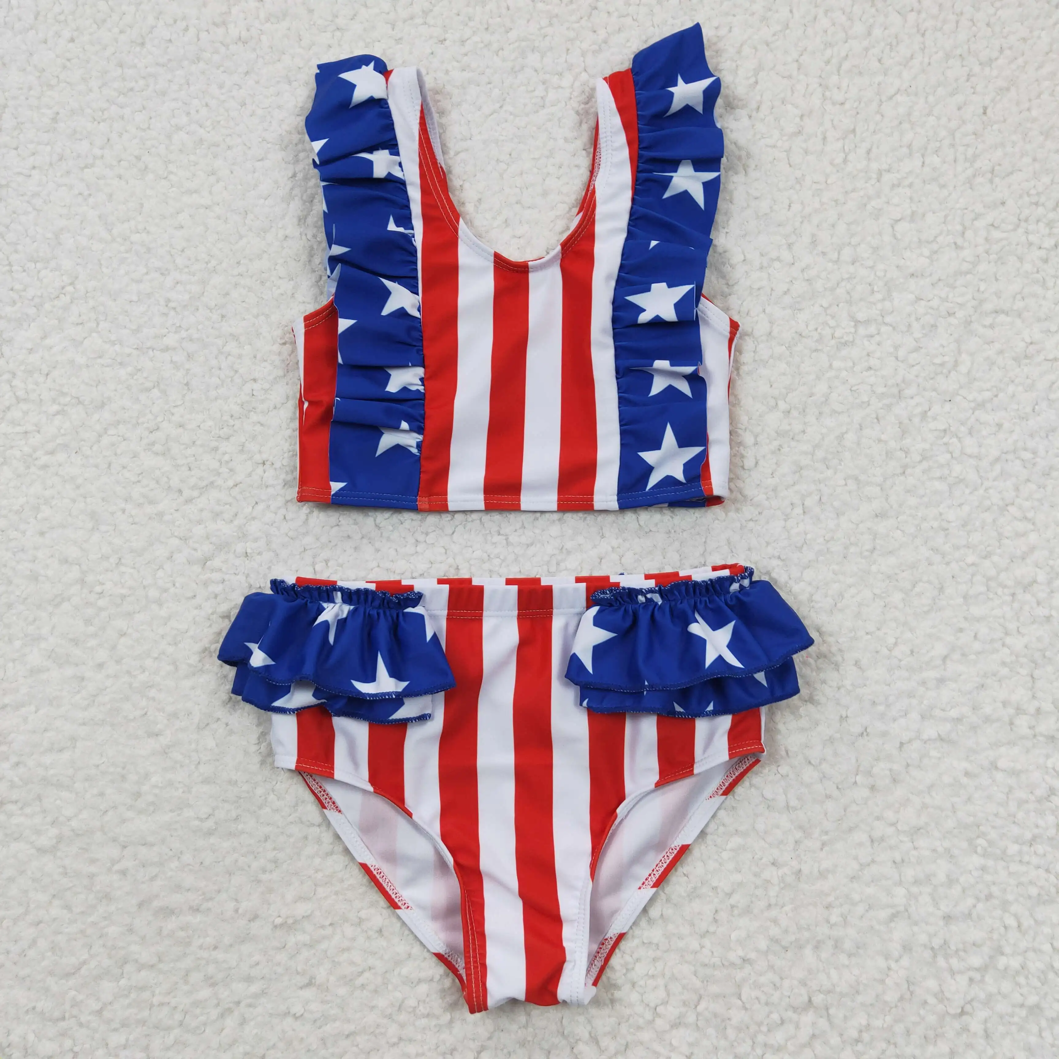 

2023 New Design Stars Stripes Girls 2PCS Bikini Set Toddler Kids Patriotic Swimwear Kids July 4th Swimsuits