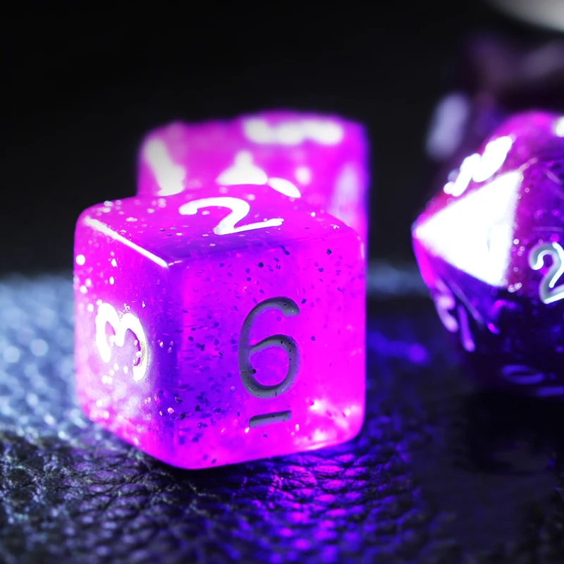 7Pcs/Set Purple and Red Starry Sky Dice D&D COC Dice D4 D6 D8 D10 D% D12 D20 Table Games DND RPG Set