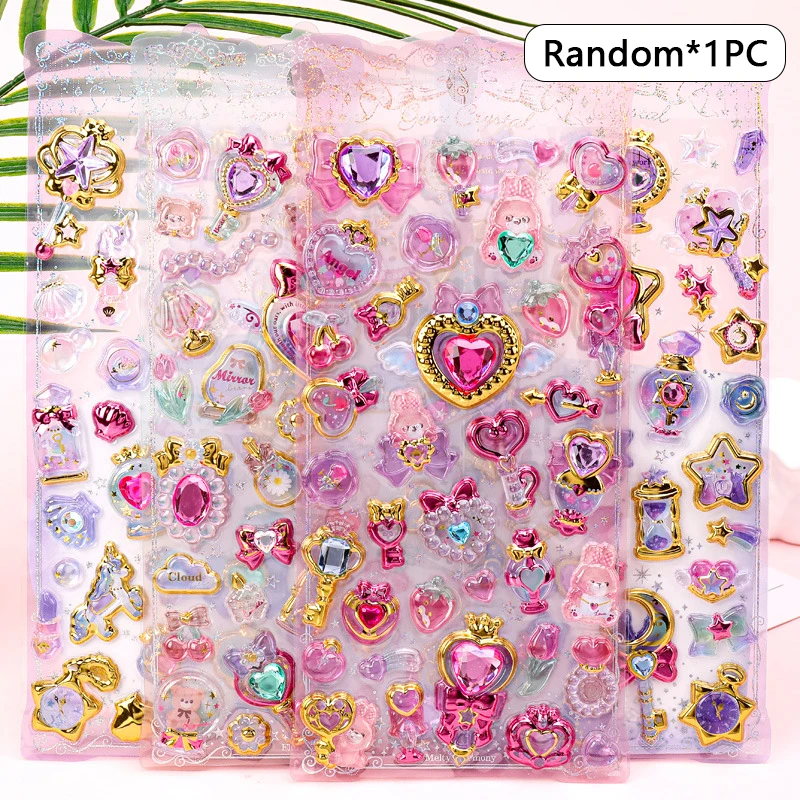 3D Diamond Gemstone Stickers Children's Girls Princess Magic Stick Shiny Stickers DIY Phone Case Decorative Diy Paste Material