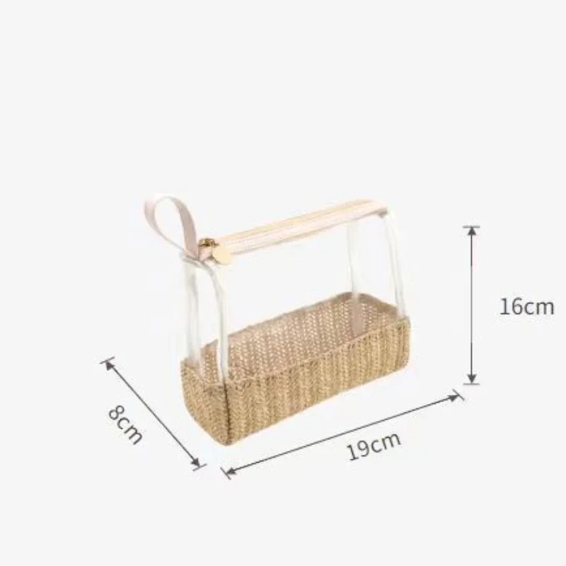 Durable Women's Grass Knitted Handheld Cosmetic Storage Bag Transparent Toilet Products Cosmetic Handheld Storage Bag 6