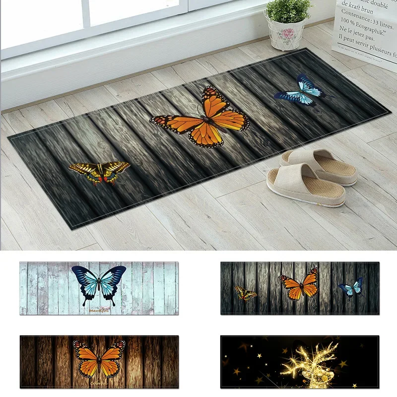 

Butterfly Wood Board Printed Kitchen Mat Hallway Long Strip Area Rug Living Room Carpet Anti-slip Soft Home Entrance Doormat