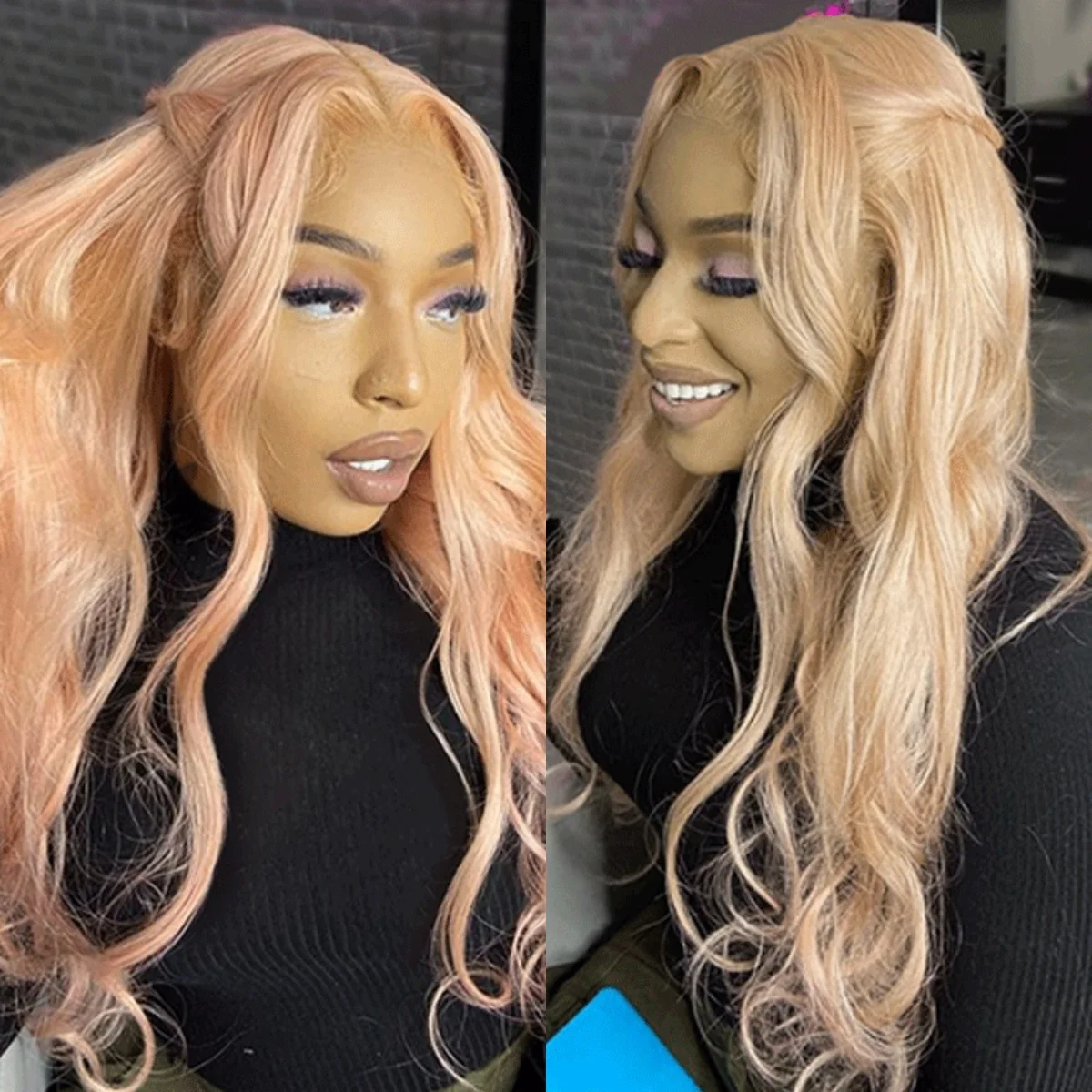 13x4 Transparent Lace Front Human Hair Wig Light Orange Body Wave Wigs 180% Density Brazilian Human Hair Preplucked Hairline