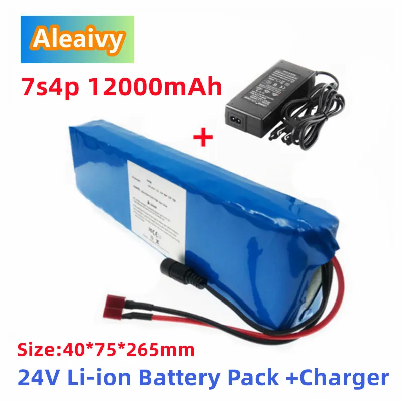 

24V Battery 7S4P 29.4V 12Ah Li-ion Battery Pack with 20A Balanced BMS for Electric Bicycle Scooter Power Wheelchair + 2A Charger