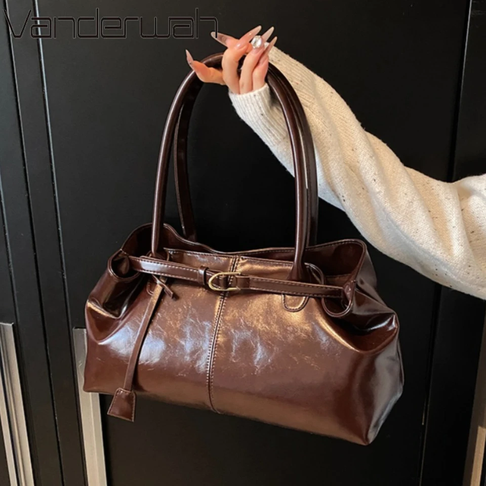 Borsa hobo in pelle PU olio Borsa a tracolla slouchy Borsa retrò con manico superiore Borse da lavoro grandi per donne Gilrls Tote Lavoro Shopping Viaggi
