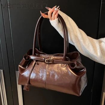 Borsa hobo in pelle PU olio Borsa a tracolla slouchy Borsa retrò con manico superiore Borse da lavoro grandi per donne Gilrls Tote Lavoro Shopping Viaggi