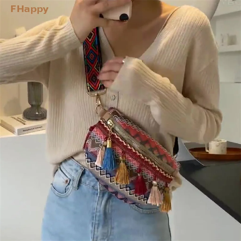 Bolso de mensajero tejido con borla para mujer, bandolera de cuero Retro, tendencia de moda