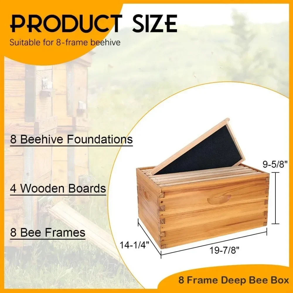 8-Frame Bee Hives Starter Kit with 2 Deep Bee Boxes 2 Medium Hive Boxes with Beehive Frames and Beeswax Coated Sheet