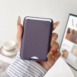 Magnetic Card Holder Wallet Clip with Tech Leather & Fabric - Universal Phone Case Stand (Purple)