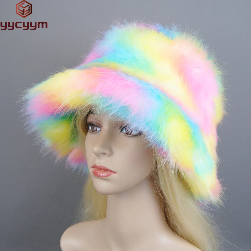 

New Style Brand Fake Fox Fur Hats Super Soft Women Winter Hat Cotton Lining Warm Russian Fashion Ski Beanies Plush Solid Color