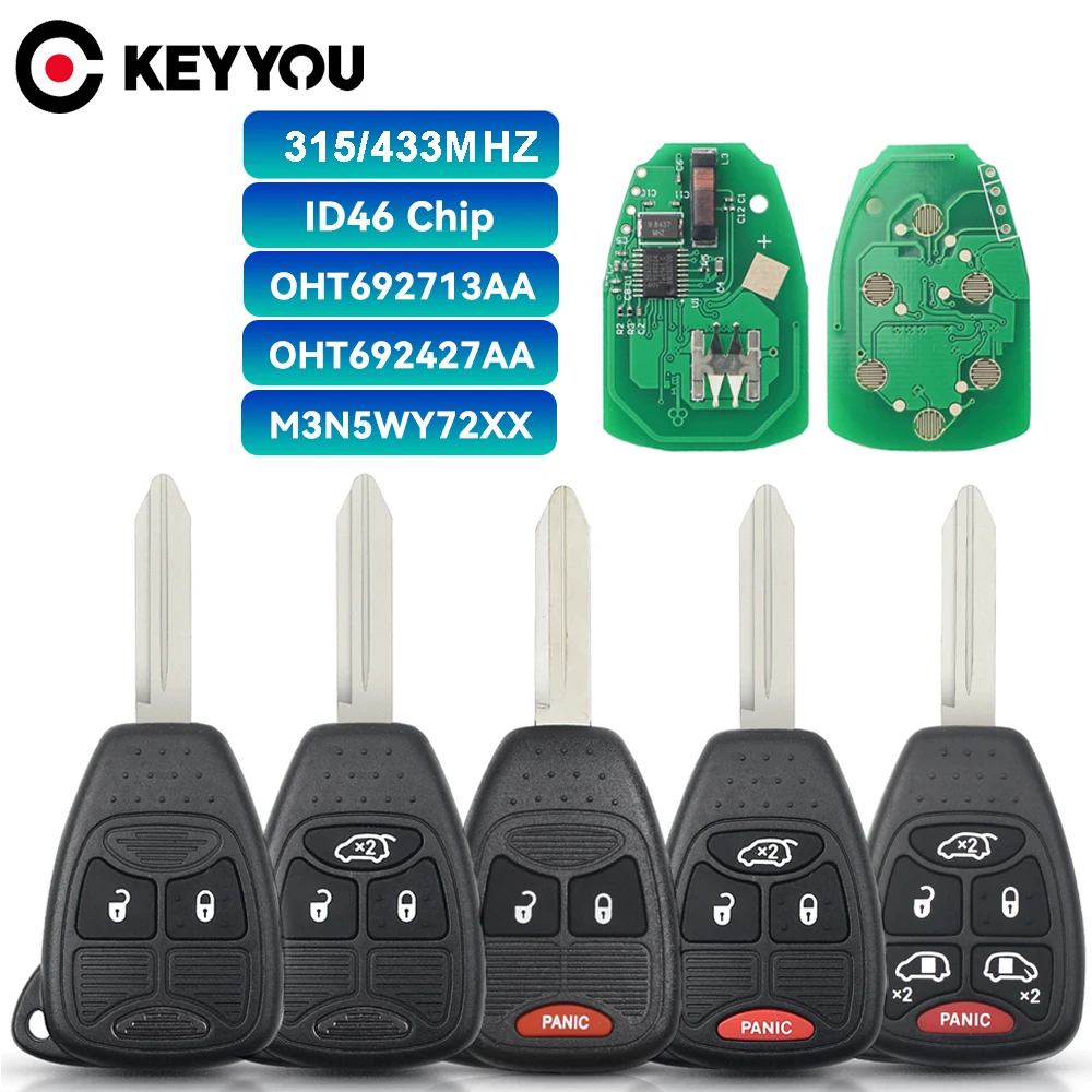 KEYYOU 2/3/4/5/6 ปุ่มรีโมทกุญแจรถ 315/433MHz M3N5WY72XX สําหรับ Jeep Chrysler Town/Country สําหรับ DODGE Grand Caravan 2004-2007