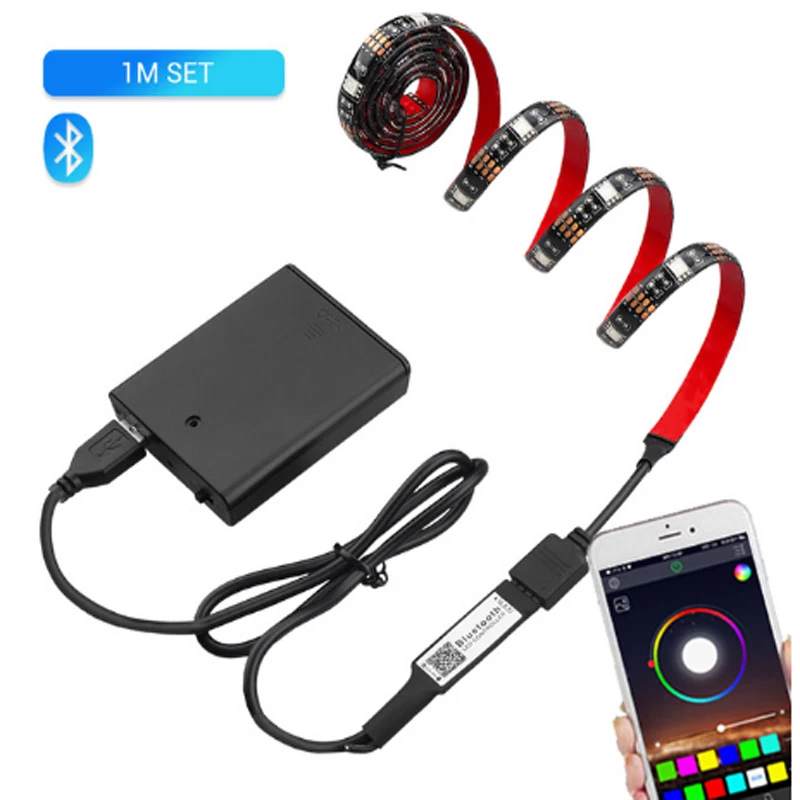 Bluetooth RGB LED Strip Set Battery Powered Bicycle LED Strip 5050 1M 2M Bluetooth Controller Smart APP Control USB Powered suit