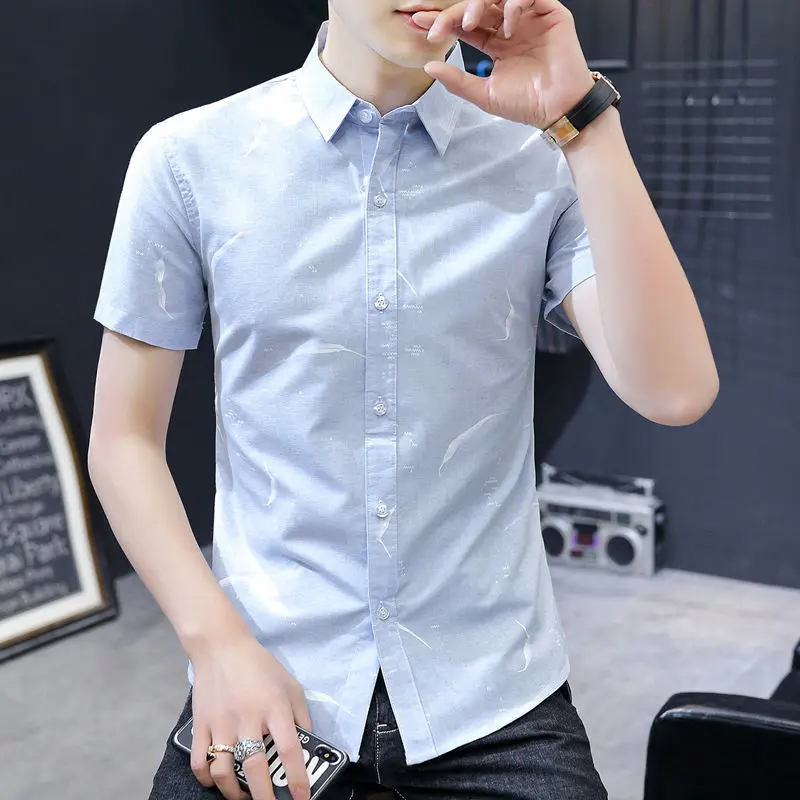 thumbnail image 1 of Camisas y blusas de manga corta con estampado para hombre de negocios, de algodón y seda con estampado de lunares, baratas, nuevas en Asia, ropa S, 1 of 5