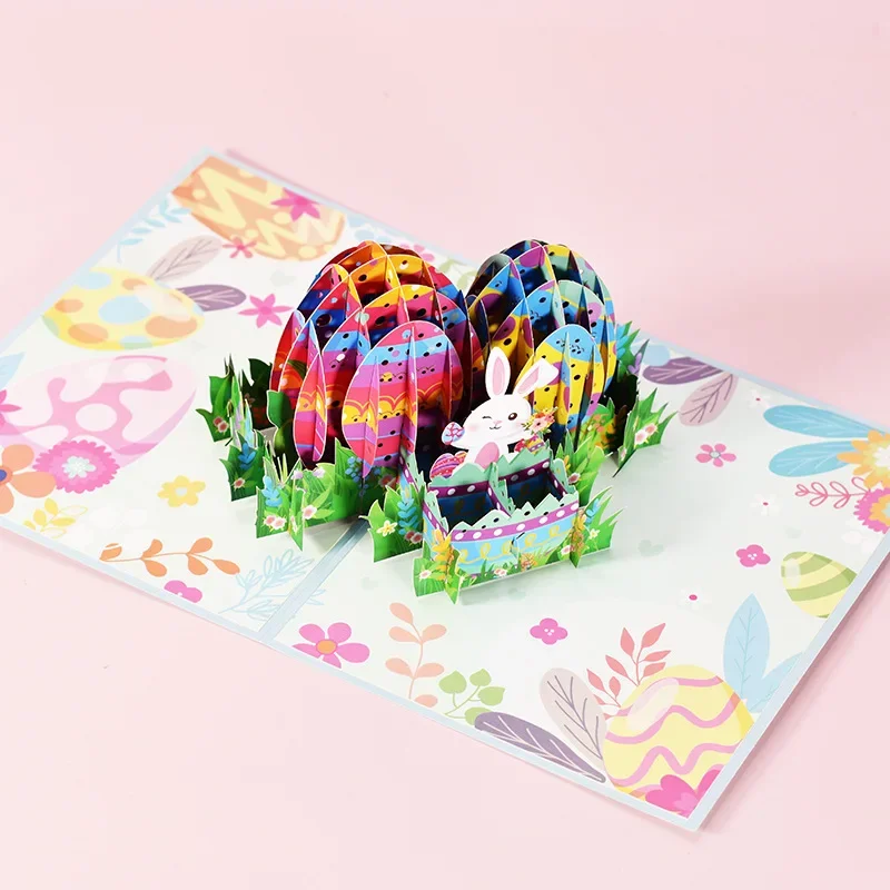Funny Easter Pop-Up Cards 3D Bunny Egg Basket Greeting Card Birthday for Kids Mom Dad Family