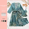 الإناث 3 قطعة منامة مجموعة الربيع الصيف جديد ملابس خاصة ملابس المنزل طباعة الكرز زهرة طويلة كيمونو البشكير ثوب رايون المتسكعون
