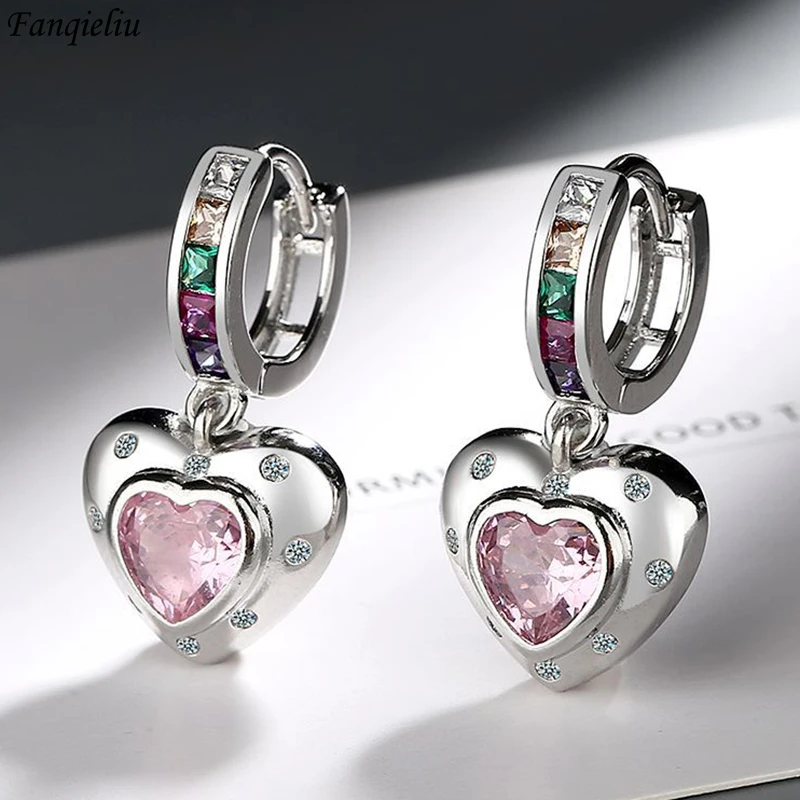 

Fanqieliu 925 Silver Needle High Quality New Jewelry Trendy Heart Crystal Zircon Drop Earrings For Women FQL23239