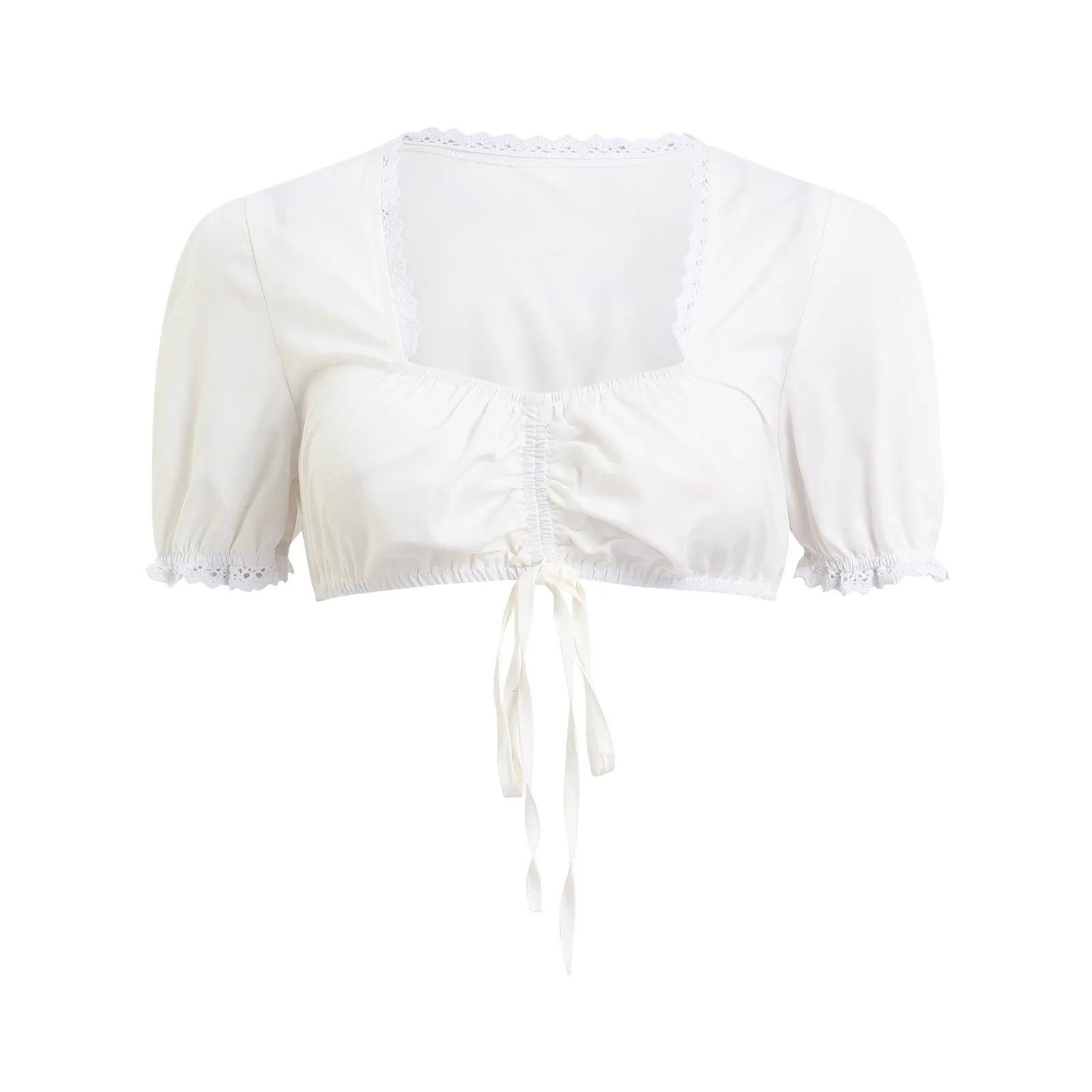 Beer Festival Traditional Women Wrap Crop Tops Square Neck Short Sleeve Stylish Women's Elegant Sexy Blouse White Dirndl Blouses