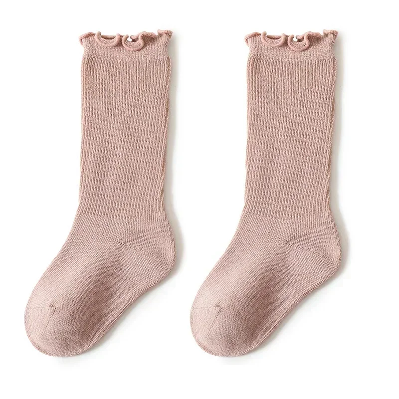 Autumn Baby Ruffle Girls Socks Knee High Cotton Long Sock Kids Soft Solid Toddlers Socks Children Princess for 0-5Y Spring