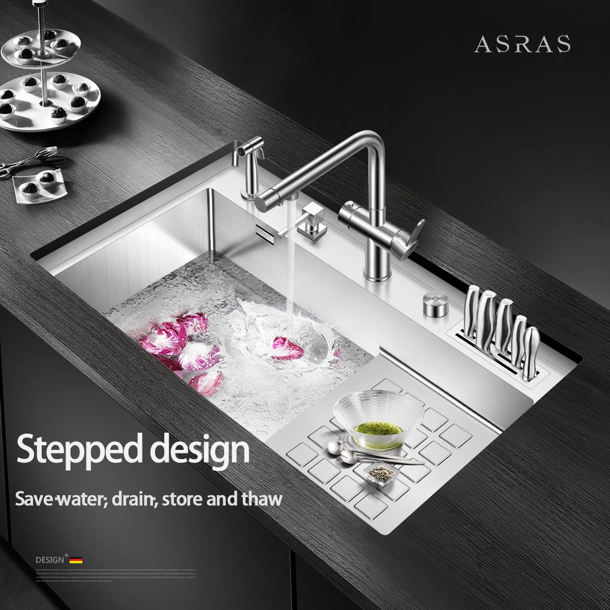 Kitchen Sinks Drainer Stepped Base Kitchen Tap Sus304 8048j