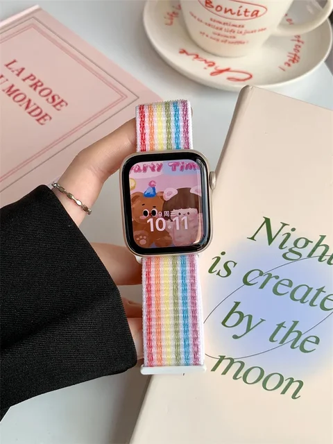 Nylon loop Strap For Apple Watch Band Ultra-2 49mm 44mm 40mm 45mm 41mm Sport pride Bracelet iwatch bands Series 9 8 se 7 6 5 4 3 3