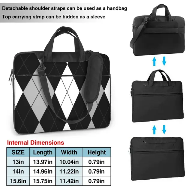 Fashionable and functional laptop bag with a black and white checkerboard pattern