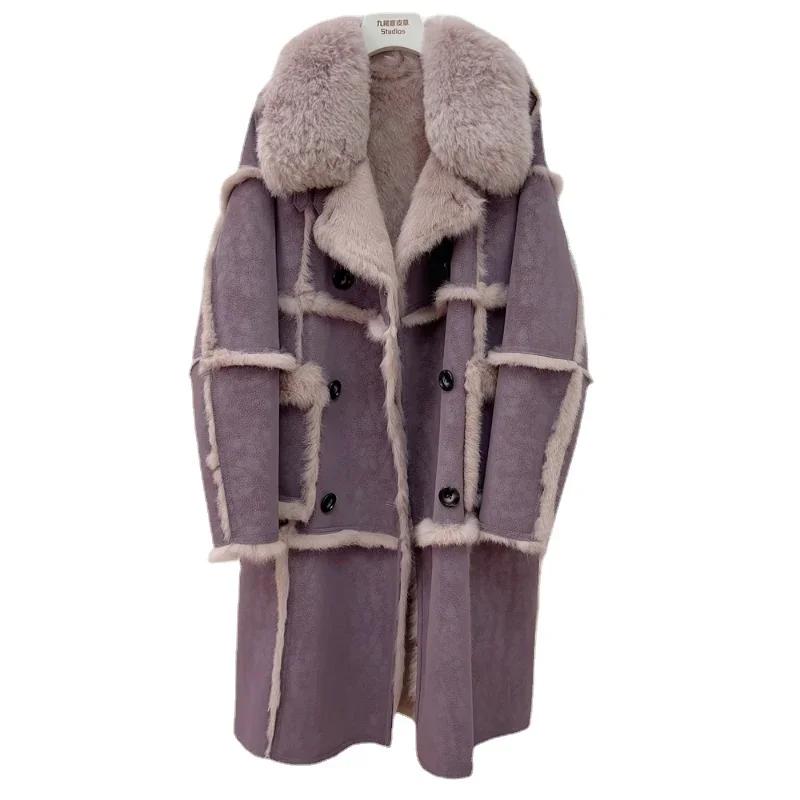 Fashionable Rabbit Fur Fur Coat for Women 2023 Winter New Thickened Warm Sheepskin Collar Mid-Length Parka Fur Coat Female