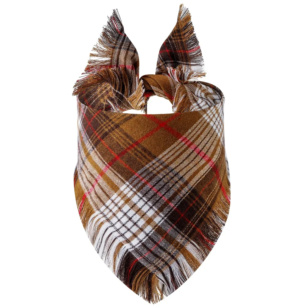 Sucado Custom Dog Bandana Tassel Plaid Pet Dog Cat Bandanas Bib Washable Puppy Neck Wear Scarf Supplies Factory Wholesale Price 5