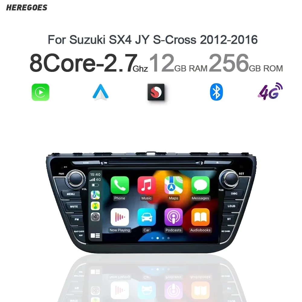 8' Kabelloses CarPlay Android 14.0 8G+256G Multimedia GPS Auto-Player Navigation Stereo WiFi Für Suzuki SX4 JY S-Cross 2012-2016