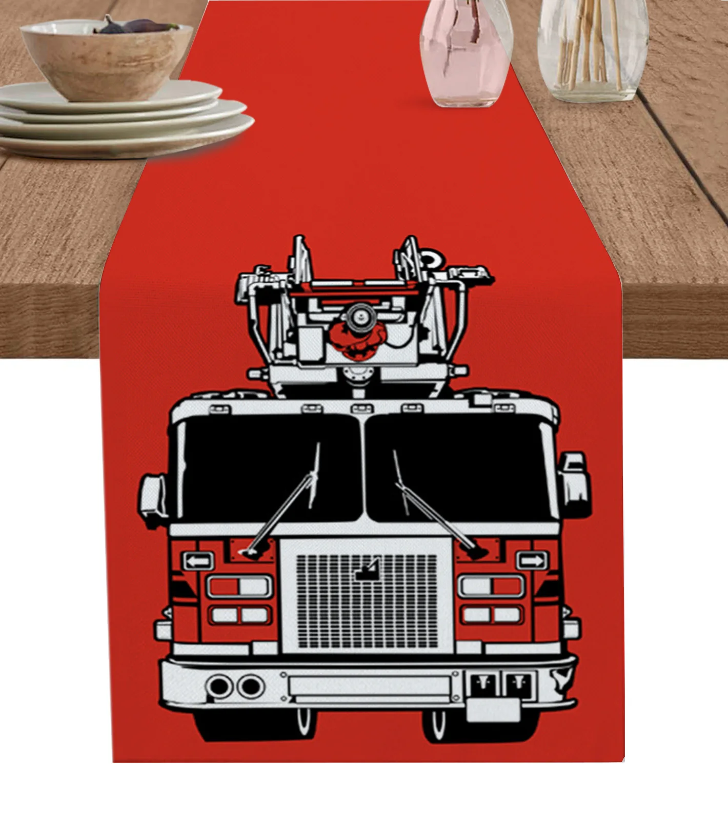 

Fire Truck Red Table Runner Party Dining Table Cover Cloth Placemat Napkin Home Kitchen Decor