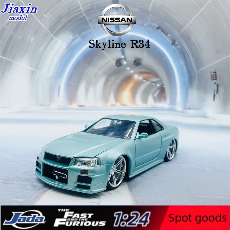 JADA 1:24 Scale BRIAN'S NISSAN SKYLINE GT-R R34 Alloy Car Model Diecast Metal Vehicle Toy Adult Fans Collectible Souvenir Gifts 1 24 scale classic jada 1953 chevrolet 3100 pickup chevy truck diecast toy vehicle metal car model extra wheels diy hobby gifts