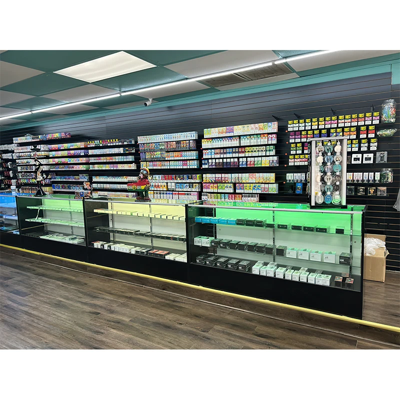 custom.Customized Glass Display Showcase Wood LED Light Glass Retail Counter Beauty Checkout Reception Counter Modern Showroom V