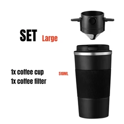 Compact Hand Crank Coffee Brewer with Insulated Travel Cup (2pcs Large set)