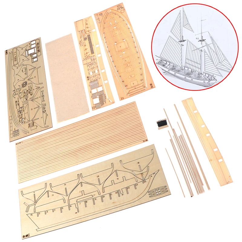 

1Pc Scale Assembling Building Kits Ship Model Wooden Sailboat Toys Harvey Sailing Model Assembled Wooden Kit DIY Ship Model Gift