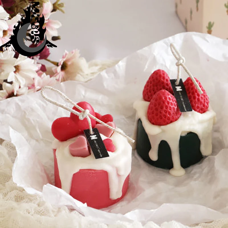 Decor Ins Strawberry Cake Candle Cream Essential Oil Birthday Party Wedding Favor Customized Scented |