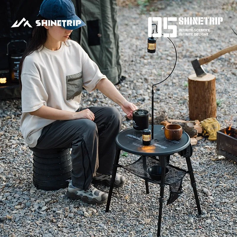 Tavolo da campeggio portatile ShineTrip, tavolo pieghevole da picnic e barbecue, tavolo rotondo piccolo multifunzionale regolabile in altezza - immagine 2