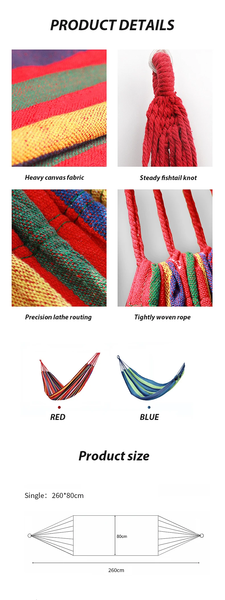 1PC Portable Hammock Outdoor Garden Sports Home Travel Camping Swing Canvas Stripe Thickened Anti Rollover Chair Hammock Stand