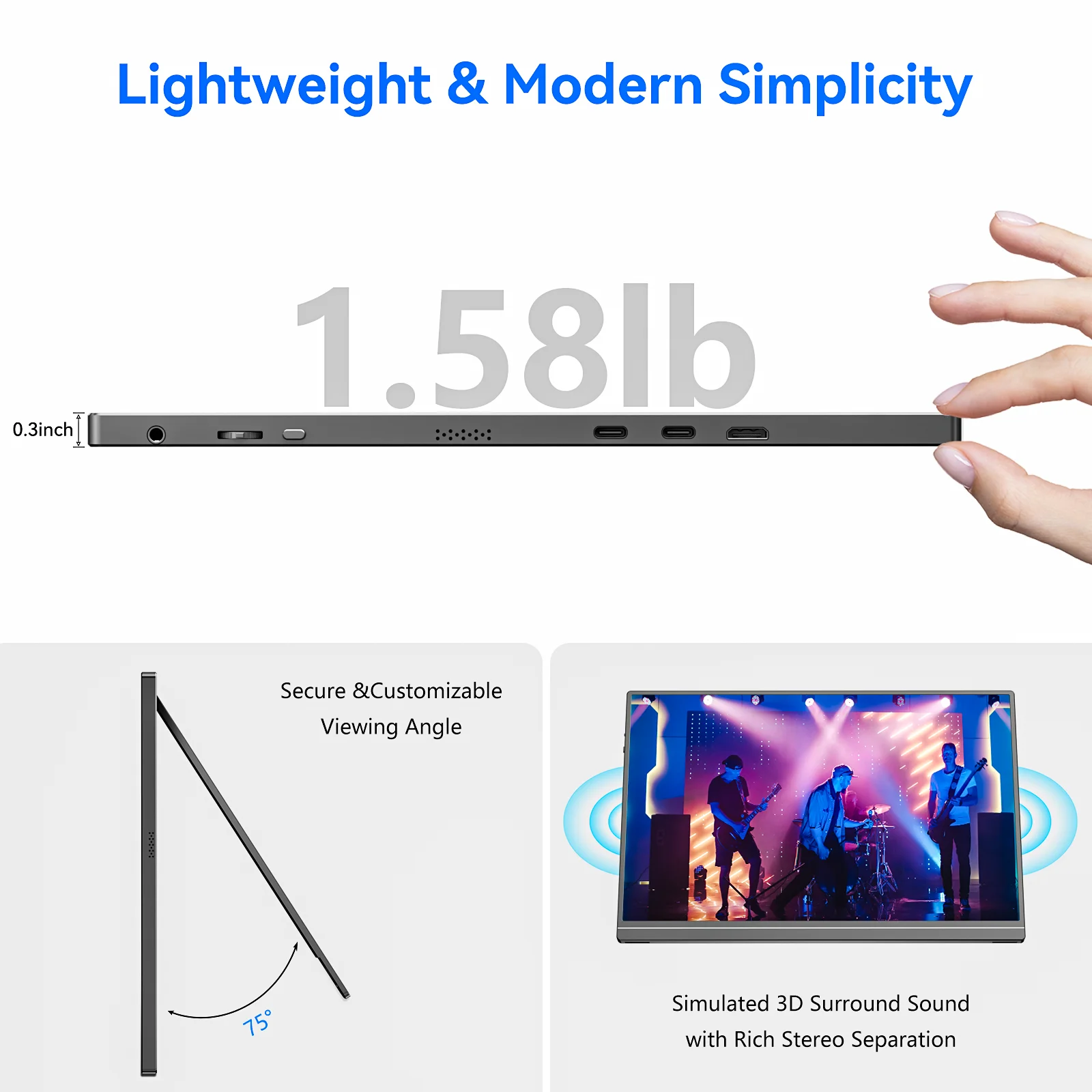Hot sale VEOUT 16 60HZ inch Gaming Portable Monitor for Laptop, 1200P Display LCD FHD External Second Computer Screen for Phone