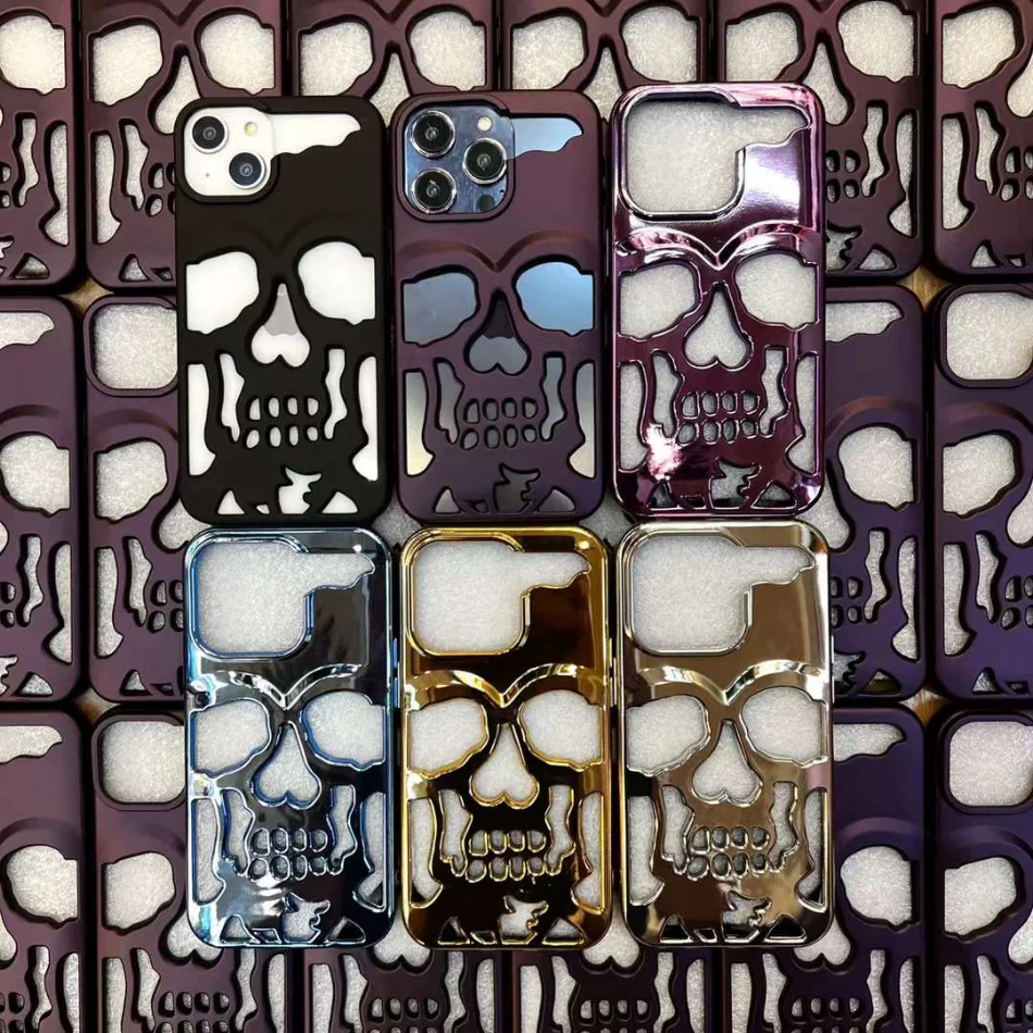 Luxury skeleton Skull Case for iPhone 11 12 13 14 15 Pro Max Phone Cases Shockproof Back cover Camera full Protect Hollow Funda