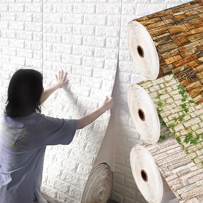 

70cm*100cm 3D Brick Pattern Wall Panels Wallpaper DIY Waterproof for Living Room Bedroom Kitchen Background Wall stickers Decor