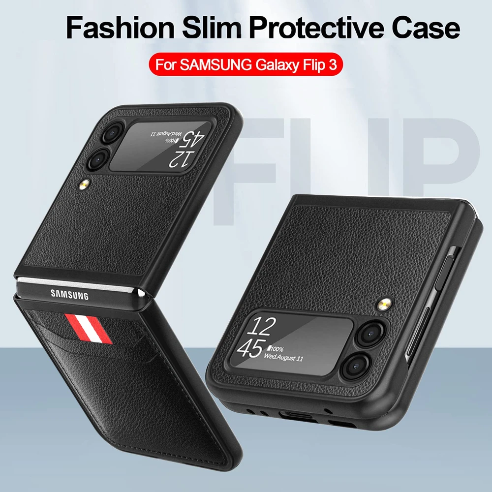 samsung flip3 case Folding PU Leather Protective Case for Samsung Galaxy Z Flip 3 Flip4 Flip 4 Flip3 5G Anti-knock Cover with Card Holder Cases samsung flip3 case