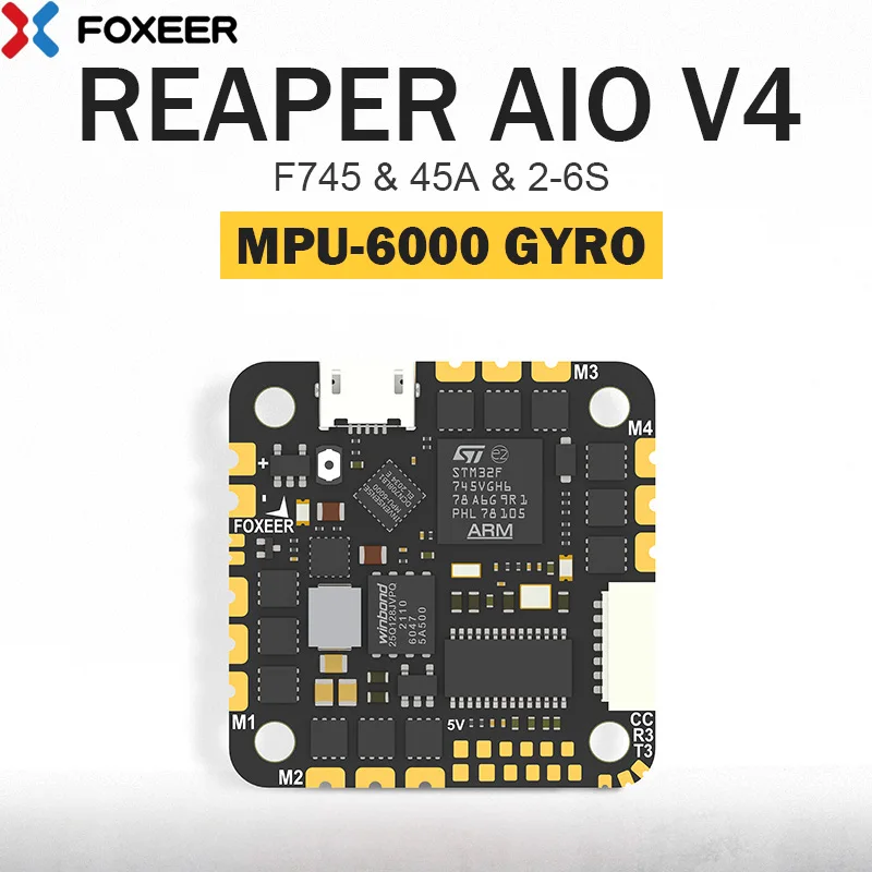 

Foxeer Reaper F745 AIO V4 MPU6000 45A BLS 2-6S Dshot ESC F7 Flight Controller For CADDX HD VTX 25.5x25.5mm Racing Drone