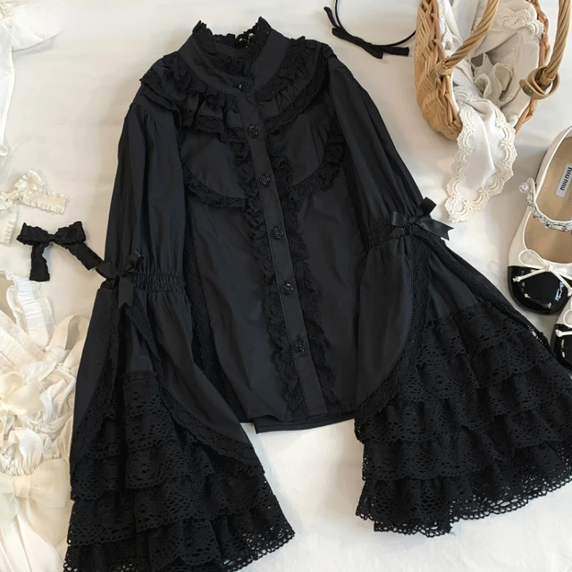 Camicetta Vittoriana Donna Con Pizzo - Maniche Lunghe, Stile Vintage Lolita, Elegante - Foto 5