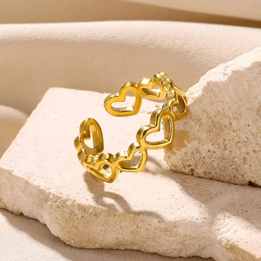 Gold Stainless Steel Hollow Double Rings For Women Wedding