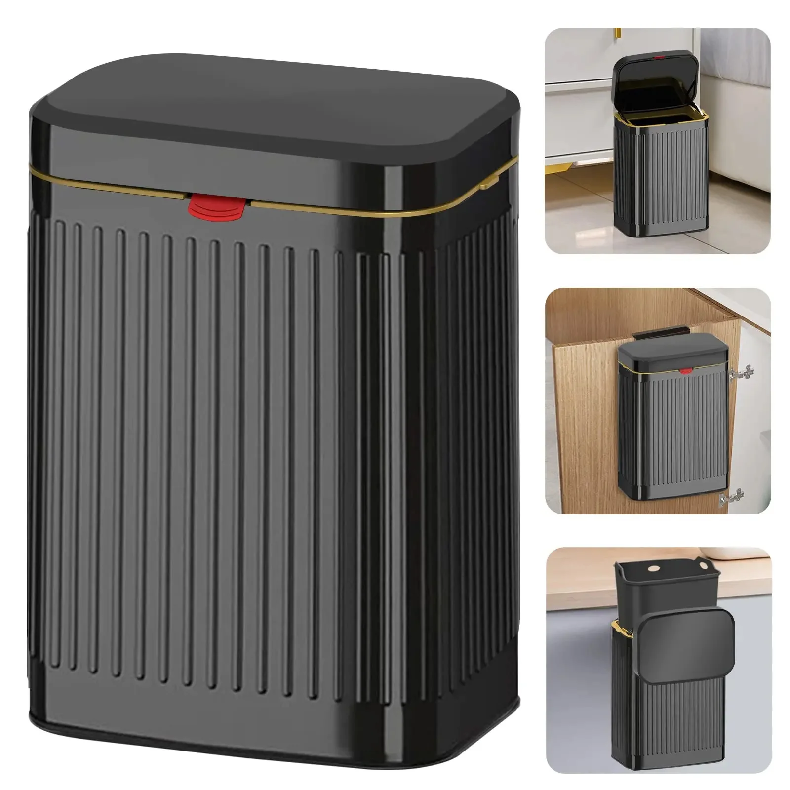 Kitchen Hanging Trash Can with Lid, 8L Stainless Steel Trash Can Compost Bin Counter Top, Wall