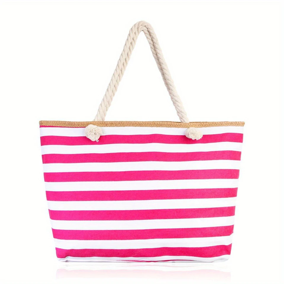 Striped Canvas Tote Bag with Rope Handles
