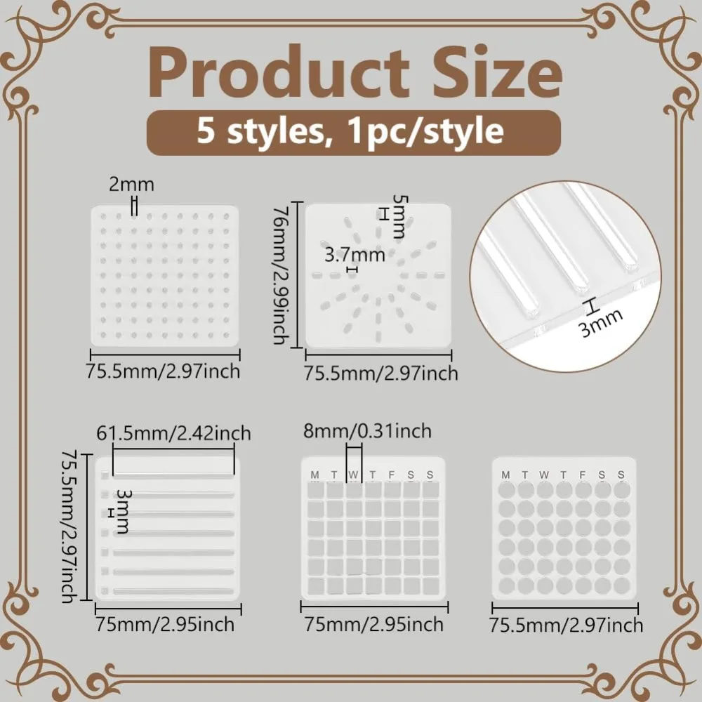 5Pcs Acrylic Calendar Stencil Template, Journal Painting Stencils, Square Grid Round Grid Round Dot Reusable Stencils