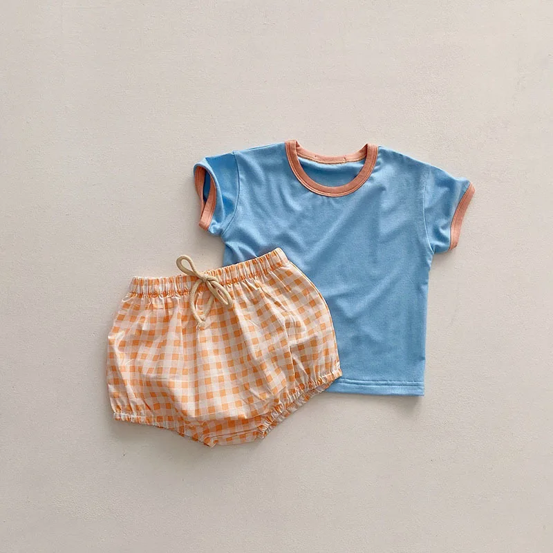 2025 Summer New Baby Short Sleeve Clothes Set Infant Girl Solid T Shirts + Plaid Shorts 2pcs Suit Toddler Boy Pp Pants Outfits 6 2025 Summer New Baby Short Sleeve Clothes Set Infant Girl Solid T Shirts + Plaid Shorts 2pcs Suit Toddler Boy Pp Pants Outfits - Image 6