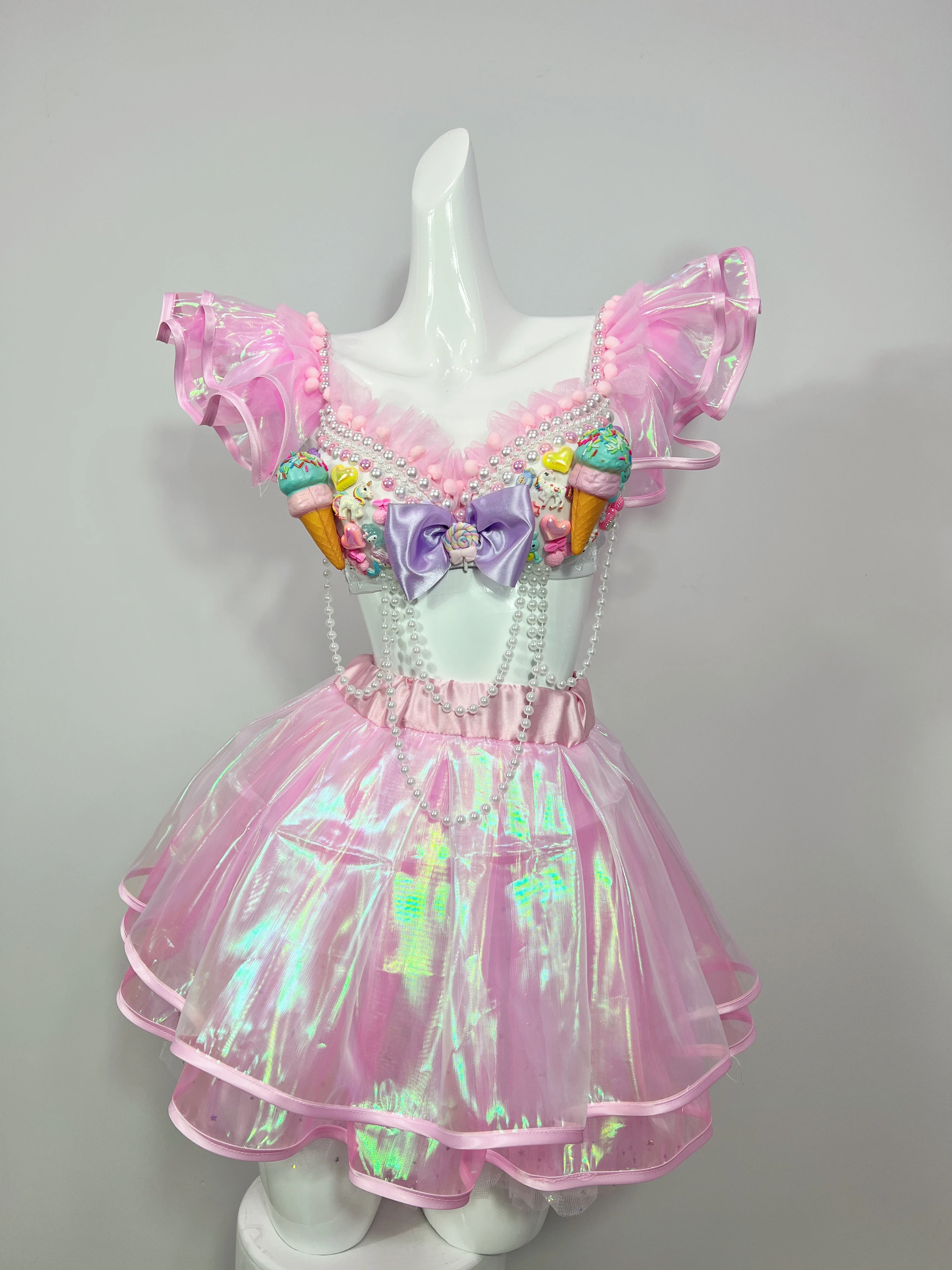 Adult Women Jazz Dance Costume Nightclub Gogo Dancer Outfit Princess Dress Lovely Bikini Laser Skirt Festival Clothing