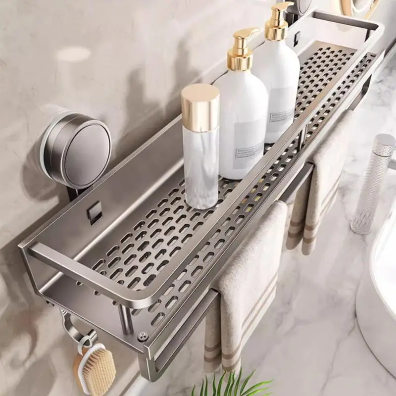 Vacuum Suction Cup Bathroom Shelf Wall Mounted Thickened Aluminum Bathroom Shelves No Drilling Shower Organizer Bathroom Storage 2